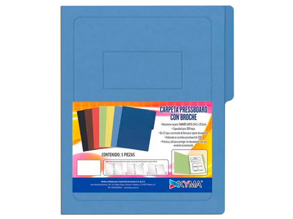 Carpeta PressBoard Kyma CAPRKB-TC-AZC con Broche, Tamaño Carta.