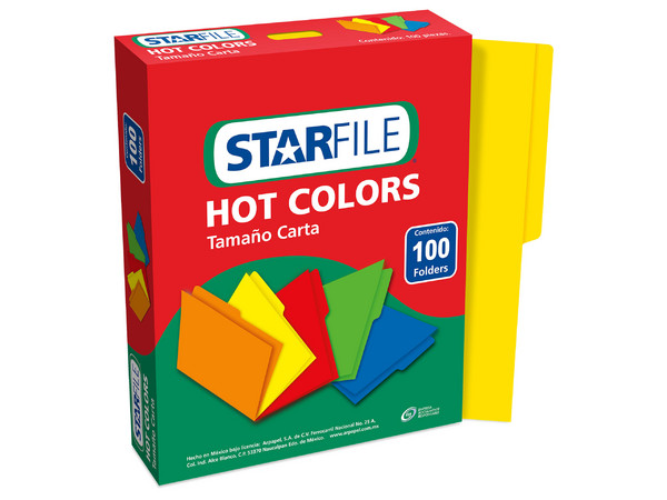 Folder Mapasa Hot Colors Tamaño Carta Con Paquete De 100 Piezas. Color Amarillo.