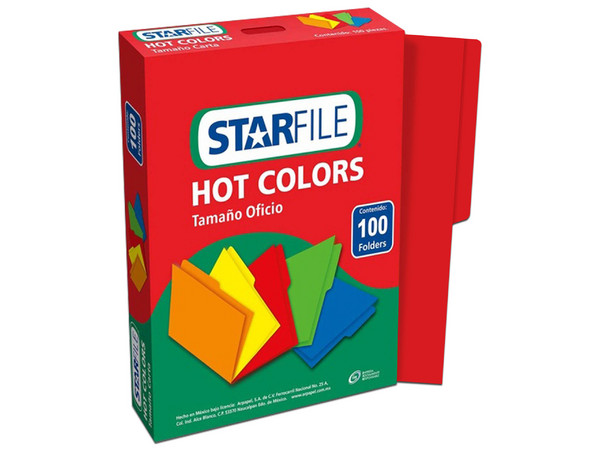 Folder Mapasa Oficio Hot Colors, Pack de 100 Unidades, Rojo.