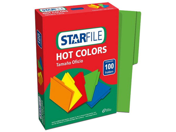 Folders Mapasa Hot Colors, Tamaño Oficio, Color Verde. Caja con 100 Piezas.