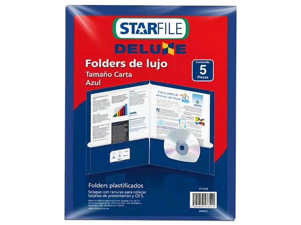 Folder Mapasa Deluxe Carta 24x30, Color Azul, Paquete de 5 Pzas.