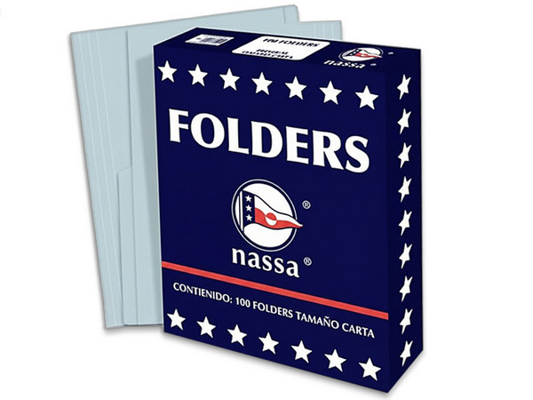 Folder Nassa Premium Carta, Color Azul, Paquete de 100 Pzas.