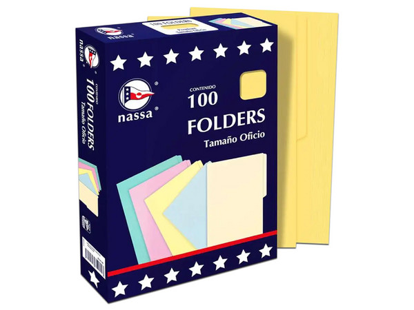 Folder Nassa Tamaño Oficio, Color Canario, Paquete de 100 Pzas.