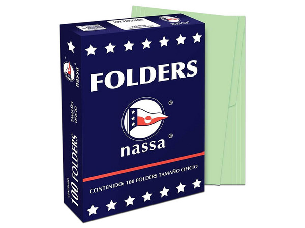 Folder Nassa Premium, Tamaño Oficio, Paquete con 100 Piezas, Color Verde.