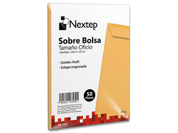 Sobre Bolsa Nextep Económico Tamaño Oficio Solapa Engomada Paquete con 50 Piezas.