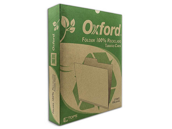 Folder de Papel Reciclado Oxford, Kraft, 1/2 Ceja, Tamaño Carta, Paquete con 100 Piezas.