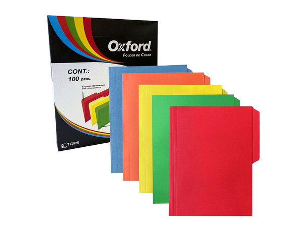 Folder Oxford, Tamaño Carta, Color Surtido, Caja con 100 Piezas.