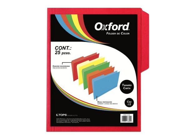 Folder Oxford M763, Tamaño Carta, Color Rojo, Paquete con 25 piezas.