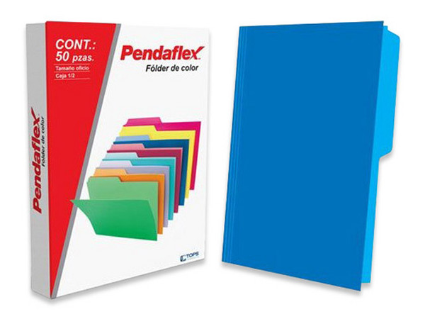 Folder Pendaflex, Tamaño Carta, Ceja 1/2, Caja con 50 Piezas, Color Azul.