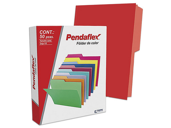 FOLDER DE COLOR PENDAFLEX CARTA COLOR ROJO CEJA 1/2 CAJA CON 50 PZAS