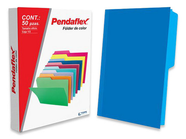 Folder Pendaflex, Manila, Tamaño Oficio, Ceja 1/2, Caja con 50 Piezas, Color Azul.