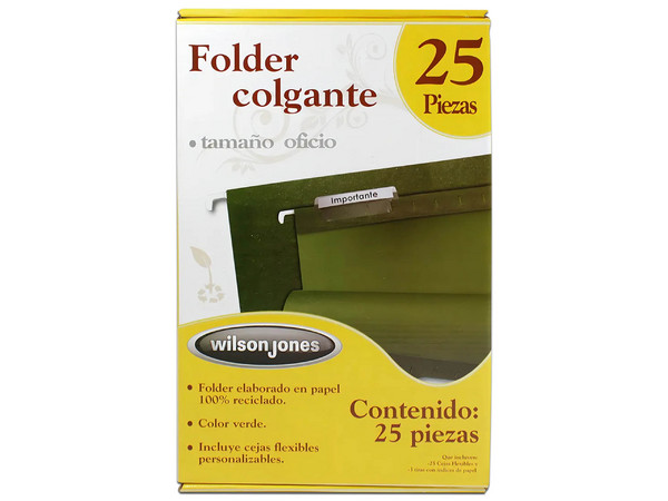 Folder Colgante Acco Wilson Jones Tamaño Oficio Verde Tradicional Caja C/25 Pzas.