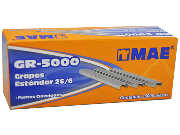 Grapas Estándar MAE de 26/6, Caja con 5000 Piezas.