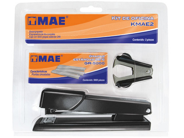 Engrapadora MAE KMAE2 de tira completa, capacidad de hasta 20 hojas. Incluye Grapas y Desengrapadora.