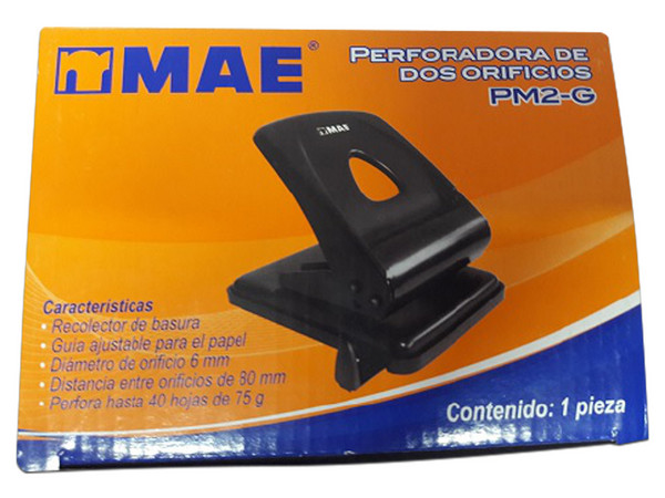 Perforadora Mae de 2 orificios de 8cm, para 40 hojas.