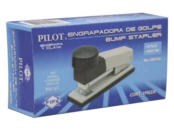 Grapadora Pilot GM280 de Golpe, Media Tira, Color Gris.