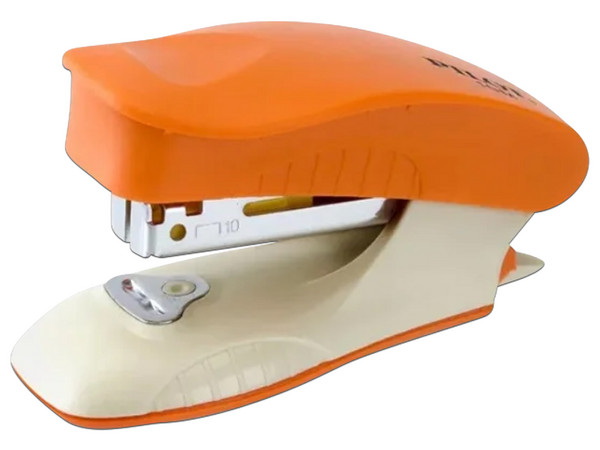 Engrapadora mini Pilot 10MB2 de media tira con capacidad de hasta 10 hojas. Color Naranja.