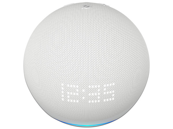 Bocina Inteligente Amazon Echo Dot Quinta Generación con Alexa y Reloj, Color Blanco.