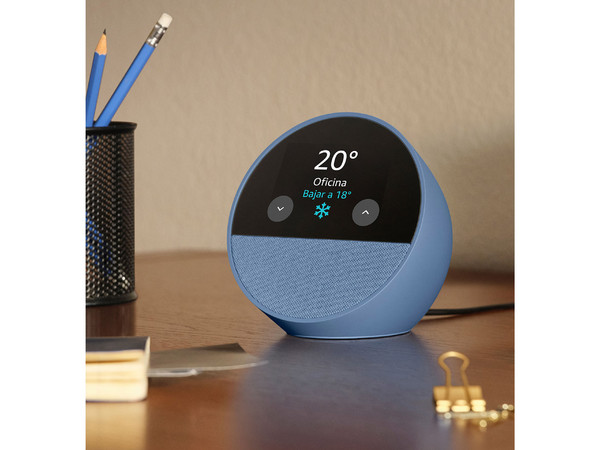 Bocina Inteligente Amazon Echo Spot con Alexa, Wi-Fi, Color Azul.