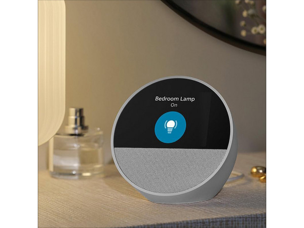 Bocina Inteligente Amazon Echo Spot con Alexa, Wi-Fi, Color Blanco.