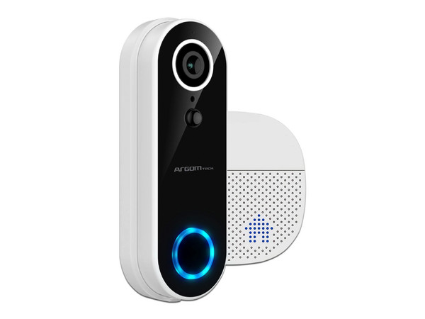 Timbre Inteligente Argomtech Vision 2, Cámara de 2MP (1920 x 1080), Sensor PIR, Lector de tarjeta TF hasta 128GB (No incluye memoria), Wi-Fi 2.4GHz. Color Blanco.