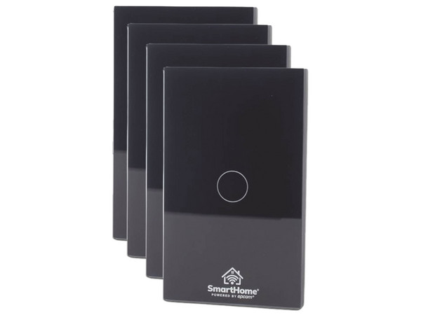 Kit de 4 Apagadores Inteligentes Epcom SH411W4K, Conexión Wi-Fi 2.4 Ghz, Compatible con Alexa y Google Home, Color Negro.