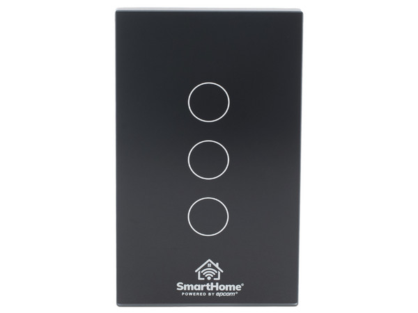 Apagador Inteligente Epcom SHS413W, 3 Regresos, Conexión Wi-Fi 2.4 Ghz, Compatible con Amazon Alexa y Google asistente, Color Negro.