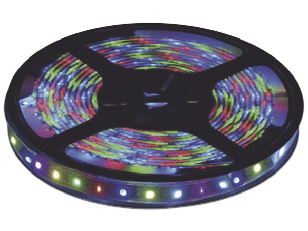 Tira LED JWJ JLTL-5050-IP65-RGB,  22W, IP65, 5m, Multicolor. Requiere transformador de 12 V (No Incluido).