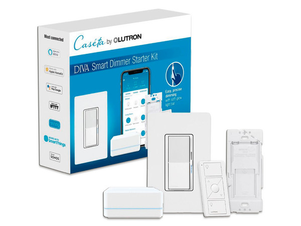 Kit Hub Controlador LUTRON ELECTRONICS DVRFBDG1D, Atenuador, Control remoto PICO con Base de Pared y Tapa, Color Blanco.