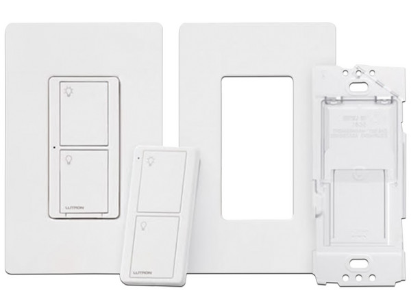 Kit Apagador Lutron PPKG1WSWH, 1 Puerto, incluye Apagador de Pared PD-5ANS-WH, Control Remeto Inalámbrico PJ2-2B-GWH-L01 y Adaptador de Pared, Color Blanco.