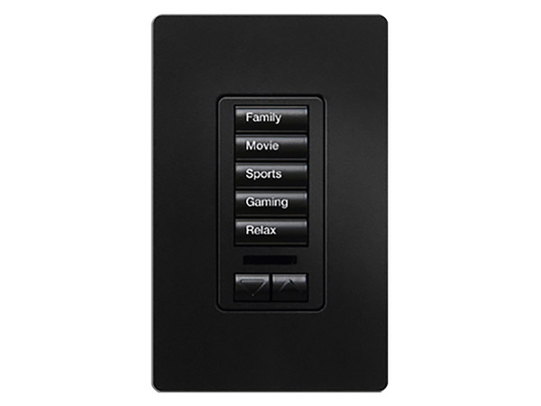 Teclado Seetouch Lutron, 5 Botones, 2 Botones de subir/bajar, Botones programables. Color Negro.