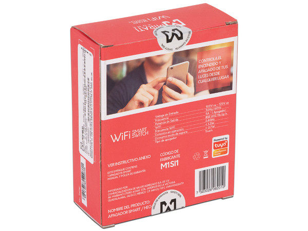 Apagador Inteligente Mirati M1SI1 Touch, conexión WiFi. Color Blanco.  (Requiere cable neutro)