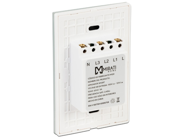 Apagador Inteligente Mirati M1SI1 Touch, conexión WiFi. Color Blanco.  (Requiere cable neutro)