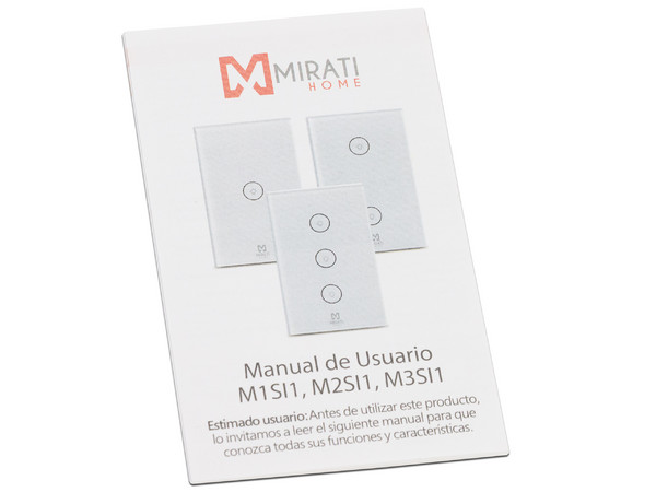 Apagador inteligente Touch  Mirati M3SI1, 3 apagadores, control remoto por WiFi. (Requiere cable neutro)