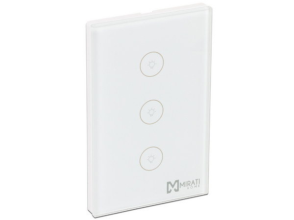 Apagador inteligente Touch  Mirati M3SI1, 3 apagadores, control remoto por WiFi. (Requiere cable neutro)