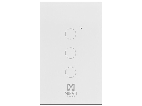 Apagador Inteligente Mirati M3SI2 Touch de 3 Apagadores,  Conexión Wi-Fi, Compatible con Amazon Alexa y Google Asistente, Color Blanco.