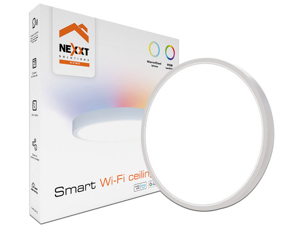 Lampara de Techo Inteligente Nexxt NHB-C810, Compatible con Hey Google, Alexa y Siri, Luz trasera RGB, Luz Cálida y Blanca Fría, Color Blanco.