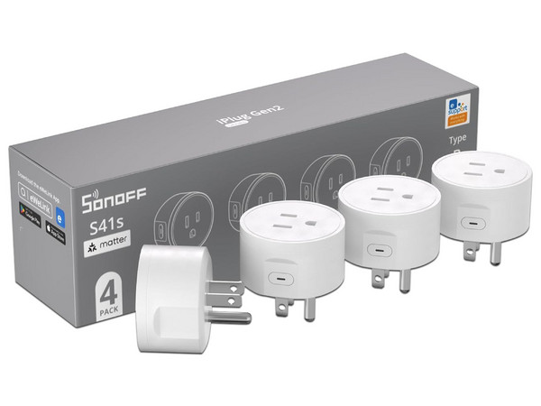 Contacto Inteligente Sonoff S41STPB, Compatible con Google Home, Amazon Alexa y Apple Home, Wi-Fi, Paquete con 4 Piezas. Color Blanco.