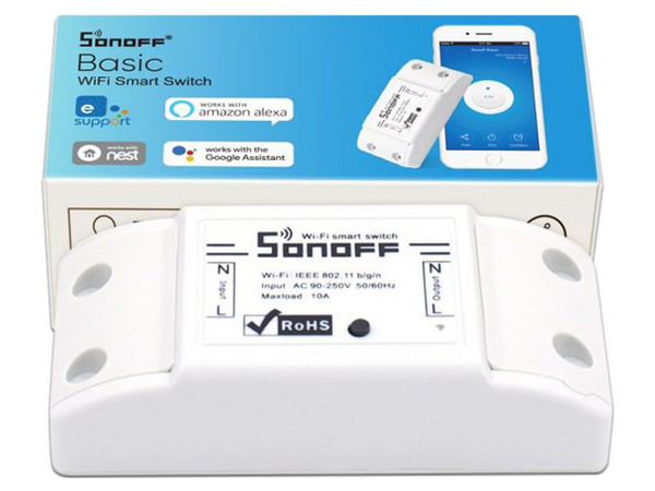 Interruptor inalámbrico Sonoff Basic para el hogar, Temporizador, Compatible con Amazon Alexa y Google Home, Color Blanco.