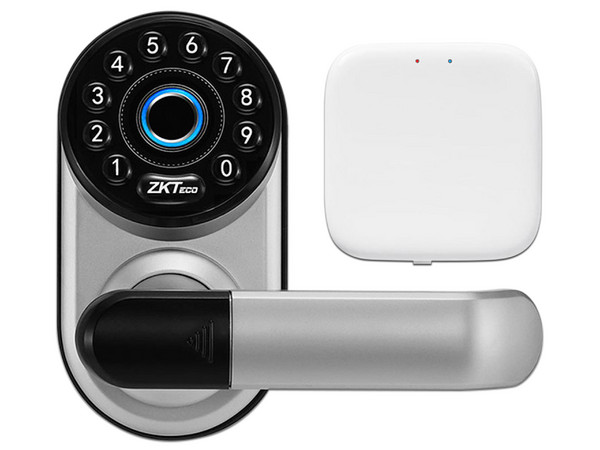 Paquete de Cerradura inteligente y GATEWAY ZKTECO ML300P, Teclado y Verificación de Huella, Bluetooth, 100 Usuarios, Compatible con app Zsmart, control fr accesos con asistente de voz ALEXA y Asistente de Google.