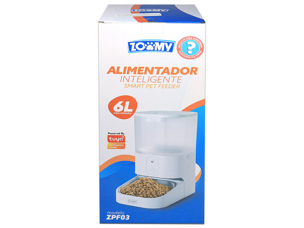Comedero Inteligente Zoomy ZPF03 Para Mascotas Con Camara, Capacidad De 6L, Con Plato De Acero Inoxidable Para Perros Y Gatos, Manejo Con App