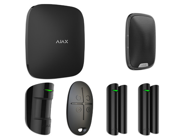 Kit Residencial exterior AJAX que incluye: Panel de alarma / Sensor de movimiento / 2 detectores para puerta o ventana. Color Negro
