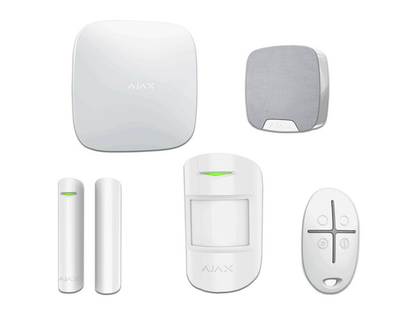 Kit Ajax Residencial Light con Panel de alarma Hub 2 Plus, Wi-Fi, hasta 200 dispositivos, Incluye 1 Sensor de Movimiento PIR, 1 Detector para puerta o ventana, 1 Control remoto y 1 Sirena inalámbrica para interior.