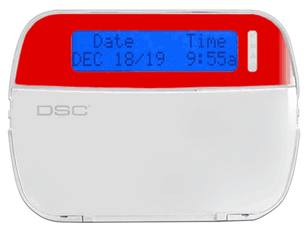 Teclado LCD DSC HS2LCDN Alfanumérico, 32 caracteres, hasta 128 zonas inalámbricas. Color Rojo.