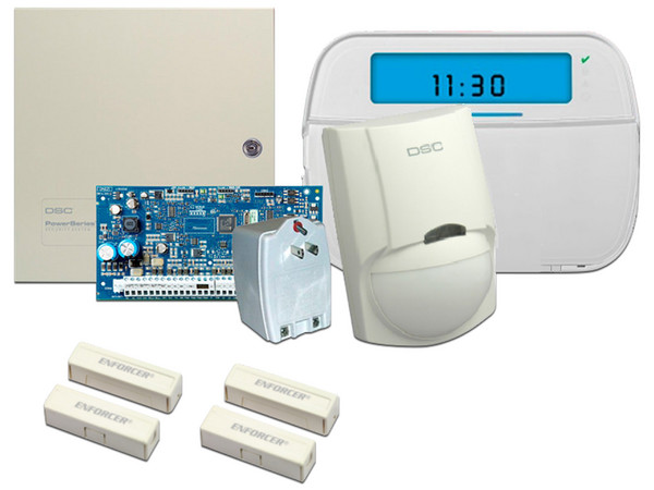 Paquete SERIE NEO DSC NEO-ICON-SB, con panel HS2032 de 8 zonas cableadas expandible a 32, Teclado de Iconos HS2ICN, Sensor PIR LC-100-PI.