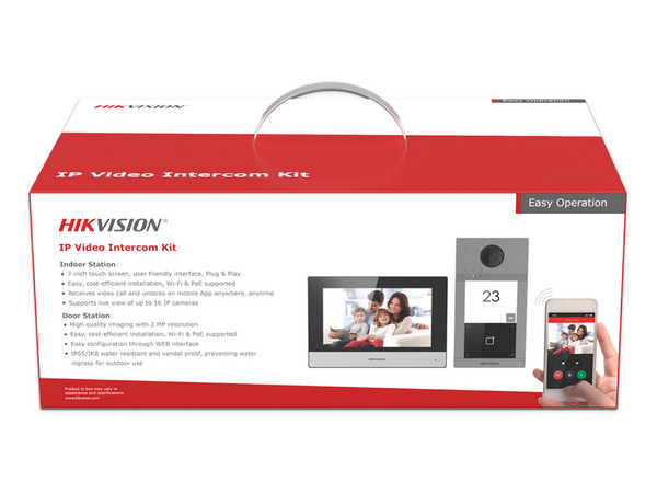 Kit de Videoportero IP Poe Estandar HIKVISION  DS-KIS604-P(C) con llamada a App de Smartphone, Apertura con tarjeta MIFARE, Soporte hasta para 2 puertas, IK08, IP65