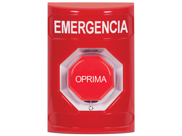 Botón de Emergencia STI, texto en español, color rojo, con LED Multicolor.