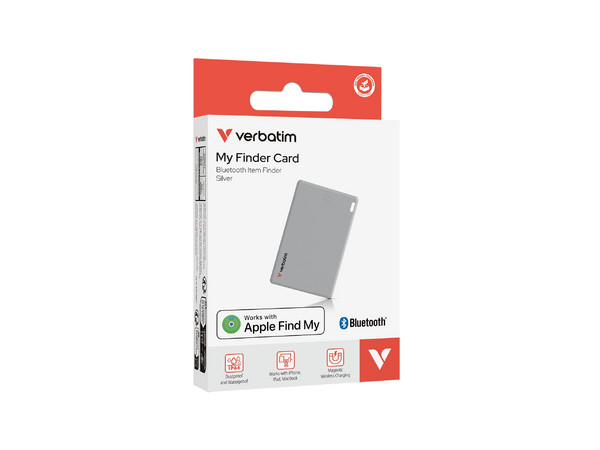 Localizador Tarjeta Bluetooth Verbatim MyFinder personal, Resistente al Polvo y Agua, IP66, compatible con Find My de Apple. Color Plateado.