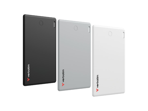 Localizador Tarjeta Bluetooth Verbatim MyFinder personal, Resistente al Polvo y Agua, IP66, compatible con Find My de Apple, Color Negro. Paquete de 3 Piezas, Negro, Plata y Blanco.
