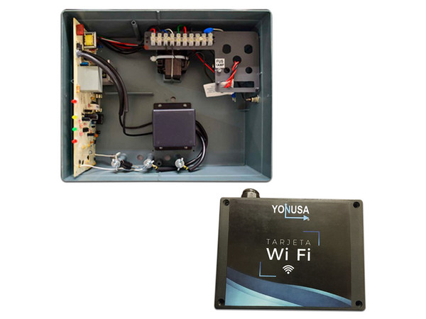 Energizador Yonusa PAKEY10000127AF de alta frecuencia para cerco eléctrico de 10000V. Incluye Modulo WiFi para control desde smartphone.